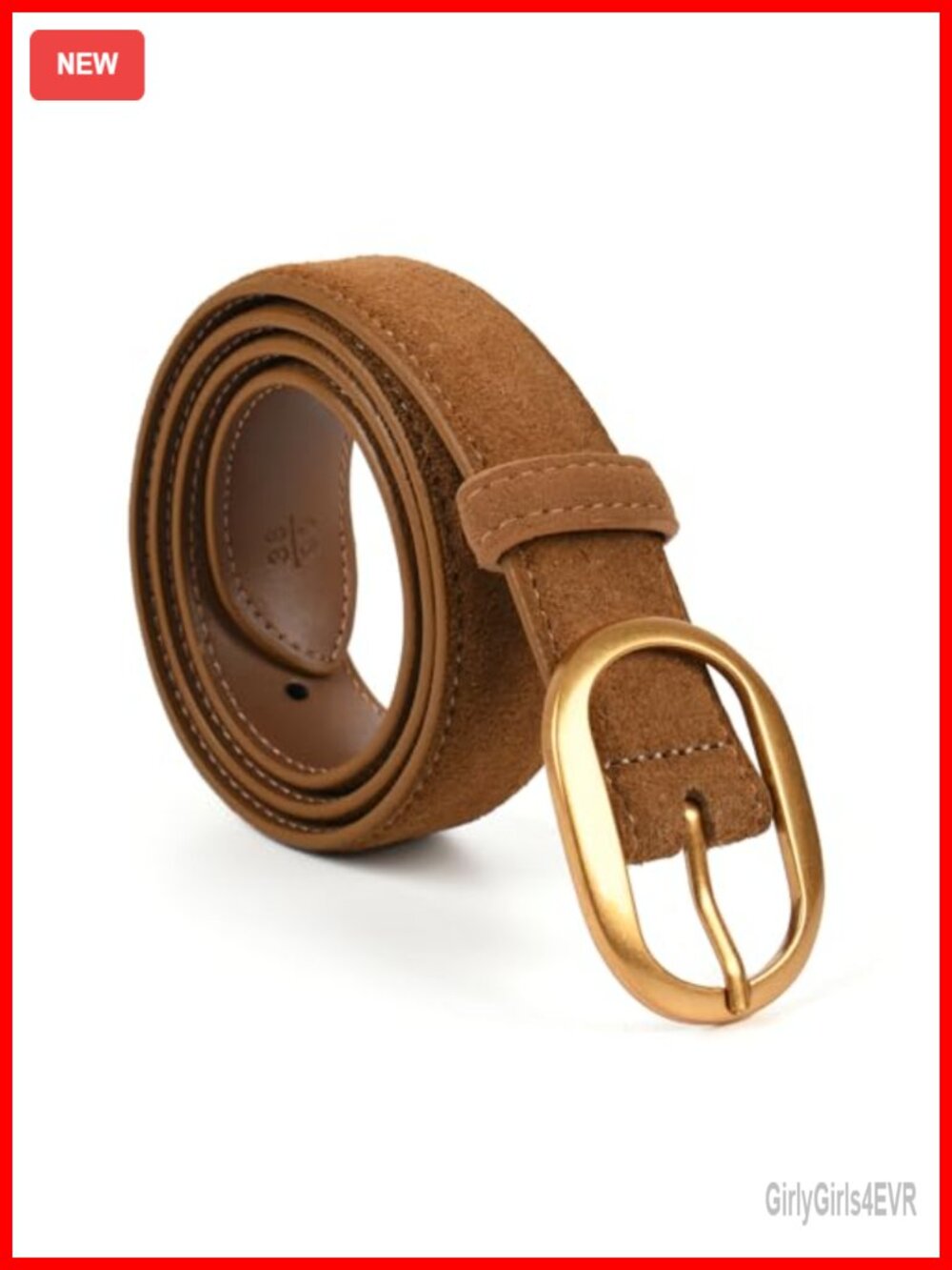 Women's Suede Leather Waist Belt with Gold Buckle - Casual Dress Jeans